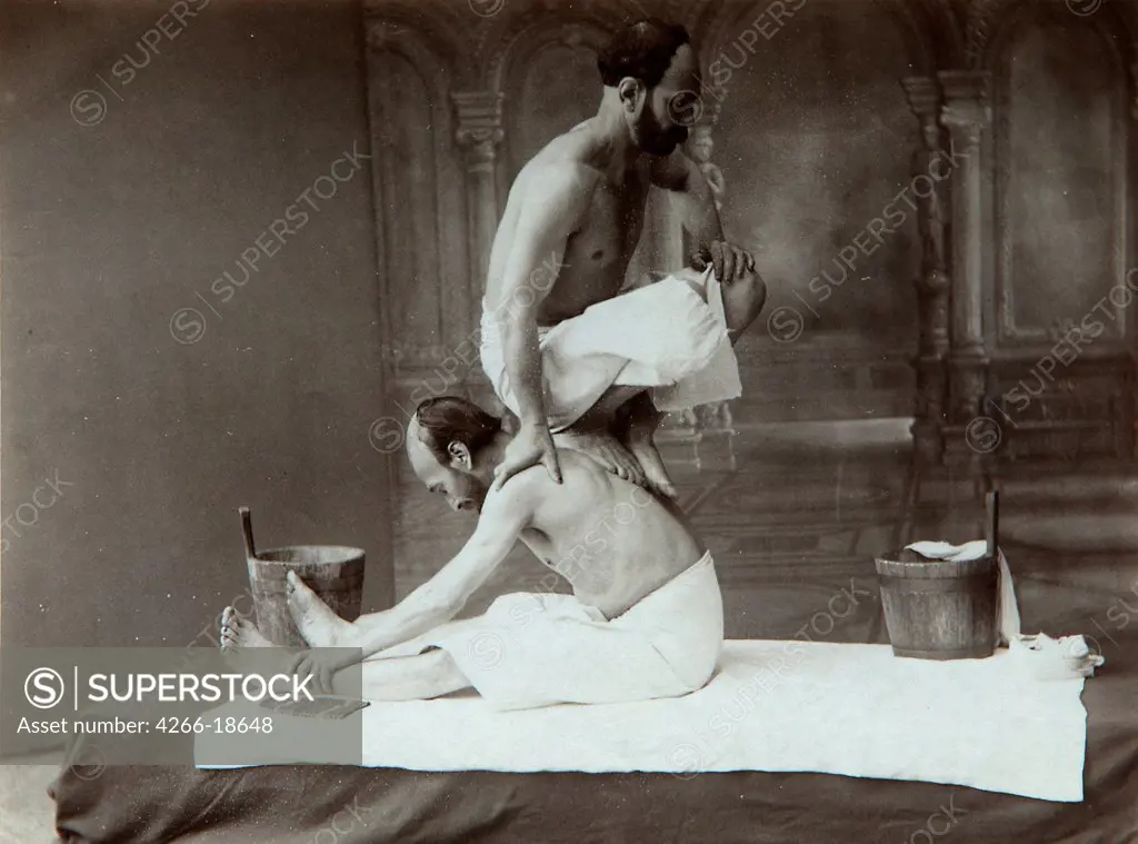 The Oriental bath. Massage by Yermakov, Dmitri Ivanovich (1845-1916)/Russian Museum of Ethnography/1880s/Albumin Photo/Russia/Genre