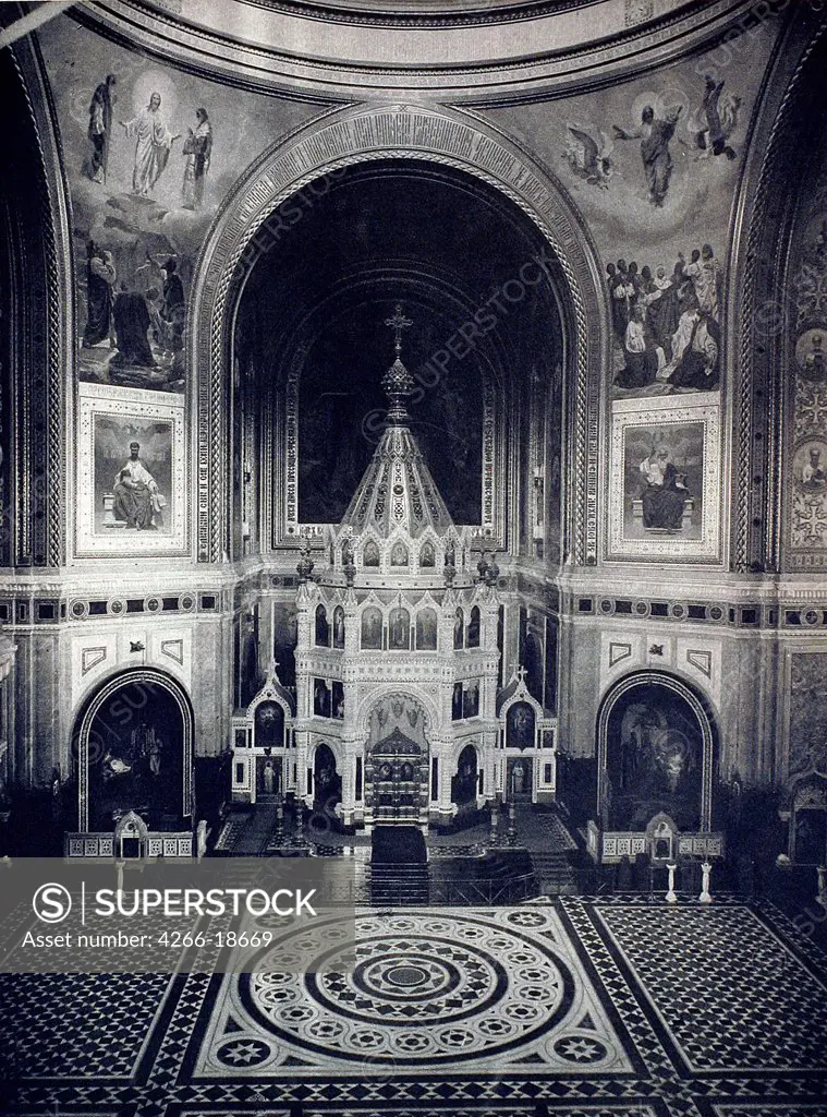 Interior view of the Cathedral of Christ the Saviour in Moscow by Russian Photographer  /Russian State Film and Photo Archive, Krasnogorsk/1883/Albumin Photo/Russia/Architecture, Interior