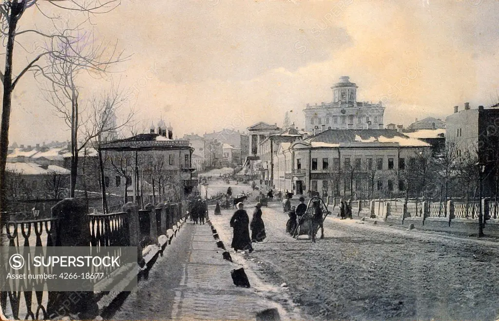 Moscow in Winter. View of the Znamenka Street by Russian Photographer  /Russian State Film and Photo Archive, Krasnogorsk/Early 20th cen./Silver Gelatin Photography/Russia/Landscape