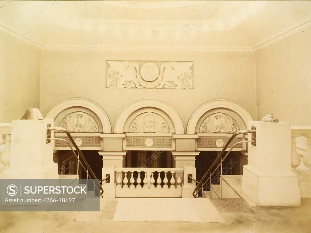 The House of the Association of Literature and Arts. Main staircase by Russian Photographer  /Russian State Film and Photo Archive, Krasnogorsk/1900s/Silver Gelatin Photography/Russia/Architecture, Interior