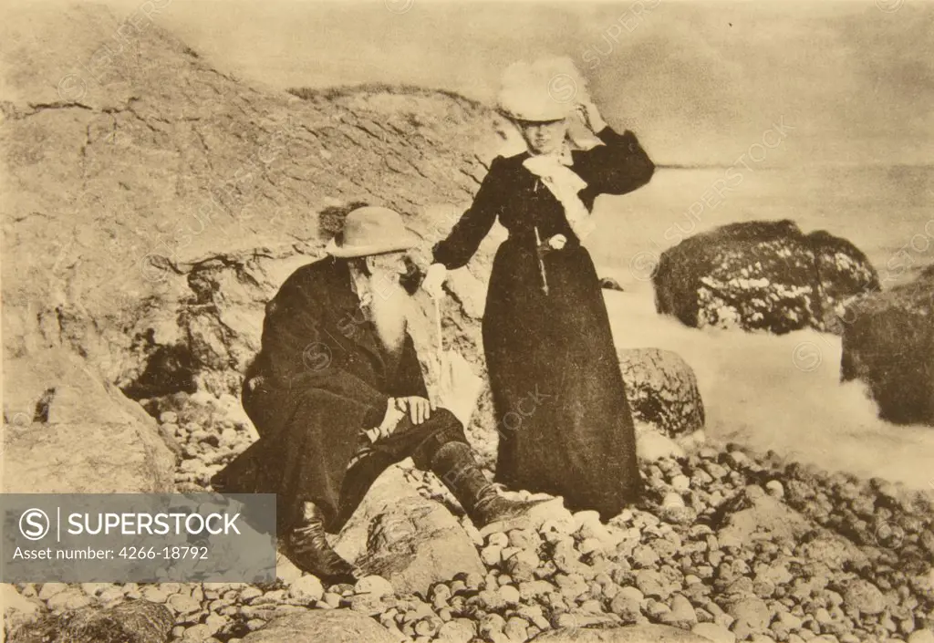 Leo Tolstoy and Sophia Andreevna at the Black Sea on the Crimea by Tolstaya, Sophia Andreevna (1844-1919)/State Museum of Leo Tolstoy, Moscow/1902/Albumin Photo/Russia/Genre
