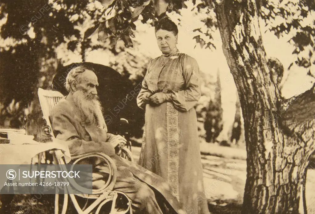 Leo Tolstoy and Sophia Andreevna in Gaspra on the Crimea by Tolstaya, Sophia Andreevna (1844-1919)/State Museum of Leo Tolstoy, Moscow/1902/Albumin Photo/Russia/Portrait,Genre