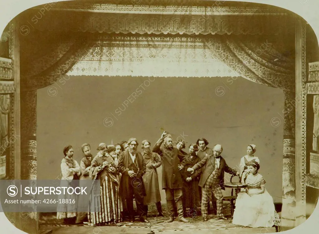Theatre Group of the Folk Theatre by Russian Photographer  /The State Central A. Bakhrushin Theatre Museum, Moscow/1892/Albumin Photo/Russia/Opera, Ballet, Theatre