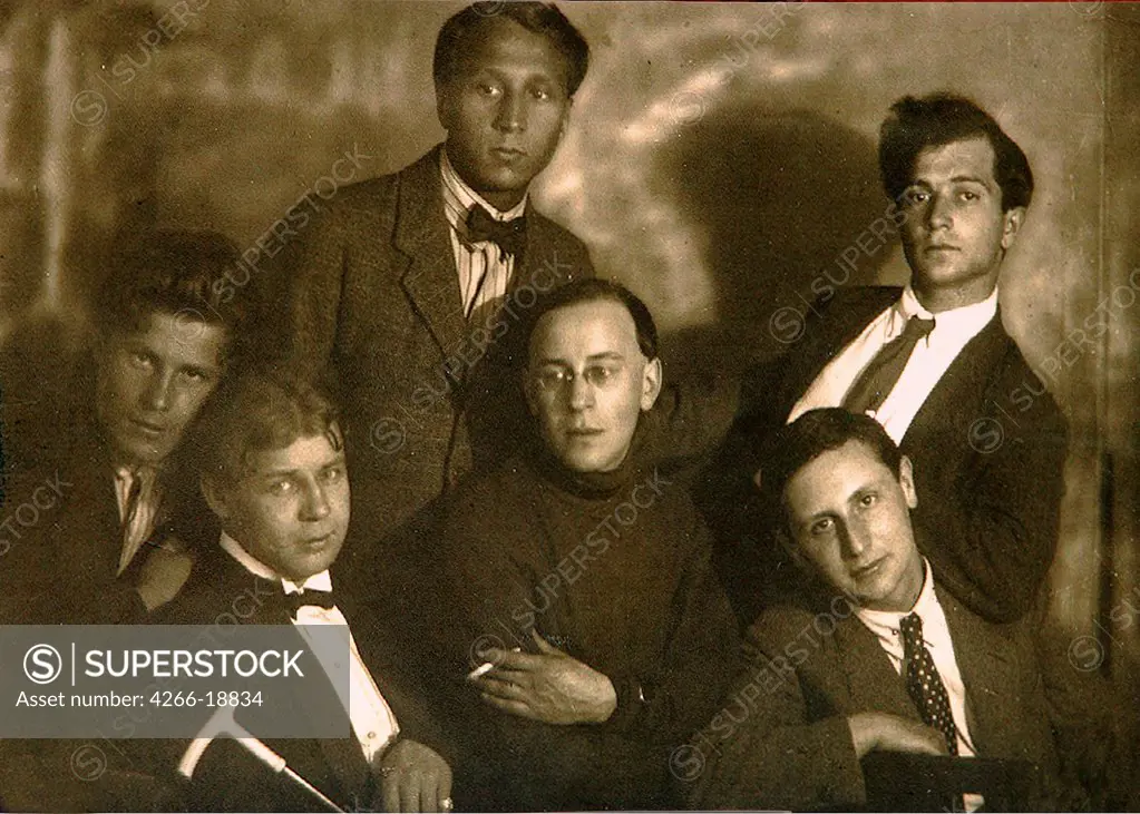 Poet Sergei Yesenin (1895-1925) with Poets of Imaginism Group by Nappelbaum, Moisei Solomonovich (1869-1958)/The State Museum of A.S. Pushkin, Moscow/1924/Photograph/Russia/Portrait
