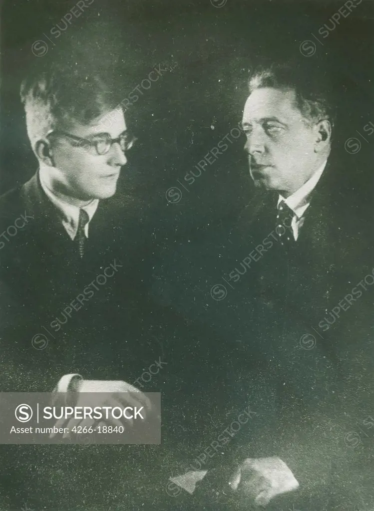 The composer Dmitri Shostakovich (1906-1975) and director, actor and producer Vsevolod Meyerhold (1874-1940) by Russian Photographer  /The State Central A. Bakhrushin Theatre Museum, Moscow/1930s/Photograph/Russia/Portrait