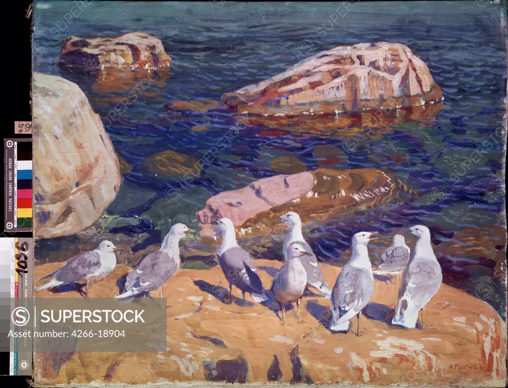 The seagulls by Rylov, Arkadi Alexandrovich (1870-1939)/ Museum of Russian Art, Kiev/ 1910/ Russia/ Tempera on canvas/ Russian Painting, End of 19th - Early 20th cen./ 71x89/ Landscape,Animals and Birds