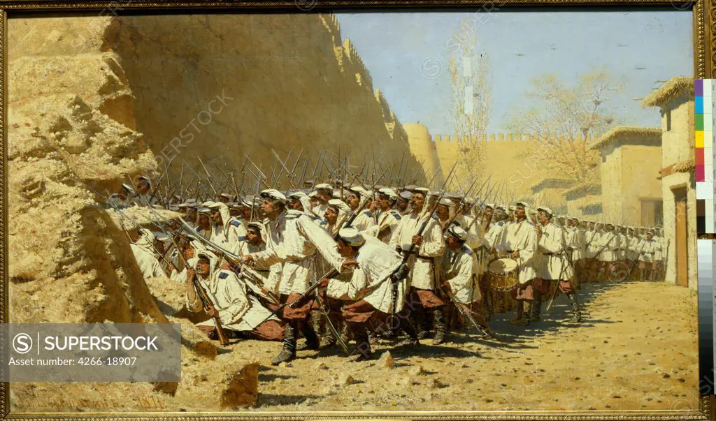 At the Fortress Walls. Let them in! by Vereshchagin, Vasili Vasilyevich (1842-1904)/ State Tretyakov Gallery, Moscow/ 1871/ Russia/ Oil on canvas/ Russian Painting of 19th cen./ 95x160,5/ Genre,History