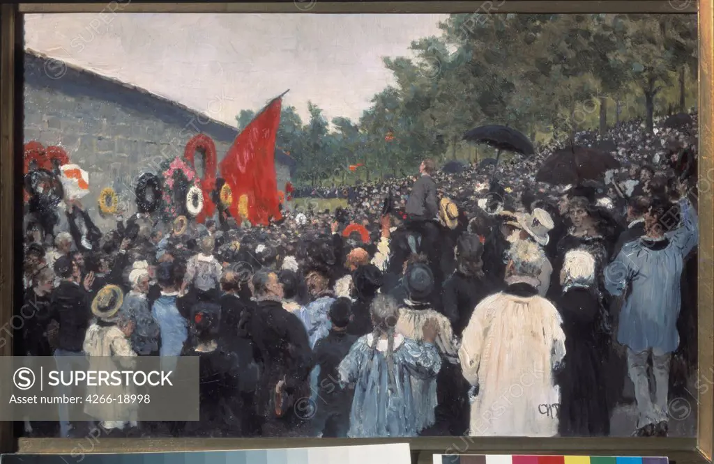 The Annual Memorial Meeting at the Pere-Lachaise Cemetery in Paris by Repin, Ilya Yefimovich (1844-1930)/ State Tretyakov Gallery, Moscow/ 1883/ Russia/ Oil on canvas/ Russian Painting of 19th cen./ 36,8x59,8/ Genre