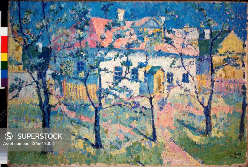 Spring - blossoming Garden by Malevich, Kasimir Severinovich (1878-1935)/ State Tretyakov Gallery, Moscow/ 1904/ Russia/ Oil on canvas/ Postimpressionism/ 44x55/ Landscape