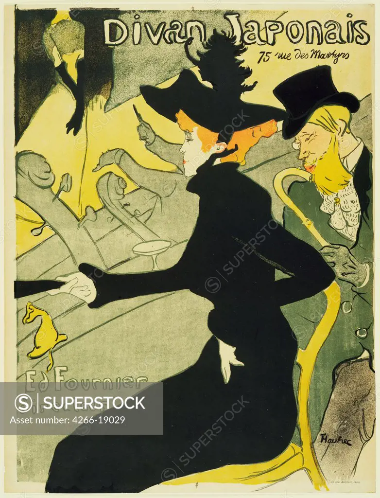 Divan Japonais (Poster) by Toulouse-Lautrec, Henri, de (1864-1901)/ State A. Pushkin Museum of Fine Arts, Moscow/ 1893/ France/ Colour lithograph/ Postimpressionism/ 79,5x59,5/ Poster and Graphic design