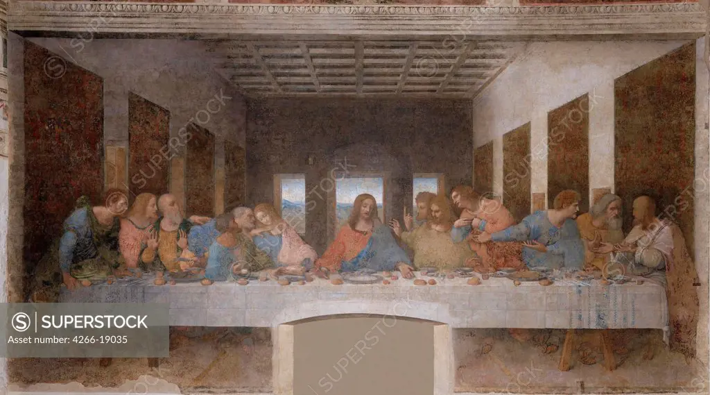 The Last Supper by Leonardo da Vinci (1452-1519)/ Santa Maria delle Grazie, Milan/ 1495-1498/ Italy, Florentine School/ Fresco-secco/ Renaissance/ 460x880/ Bible