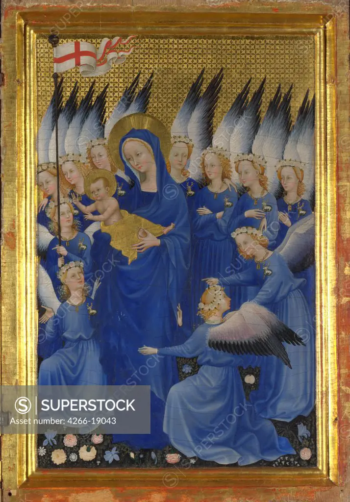 Virgin and Child with Angels (The right inside panel of the Wilton Diptych) by Wilton Master (active 1395 - 1399)/ National Gallery, London/ Between 1395 and 1399/ England/ Tempera on panel/ Medieval art/ 47,5x29,2/ Bible