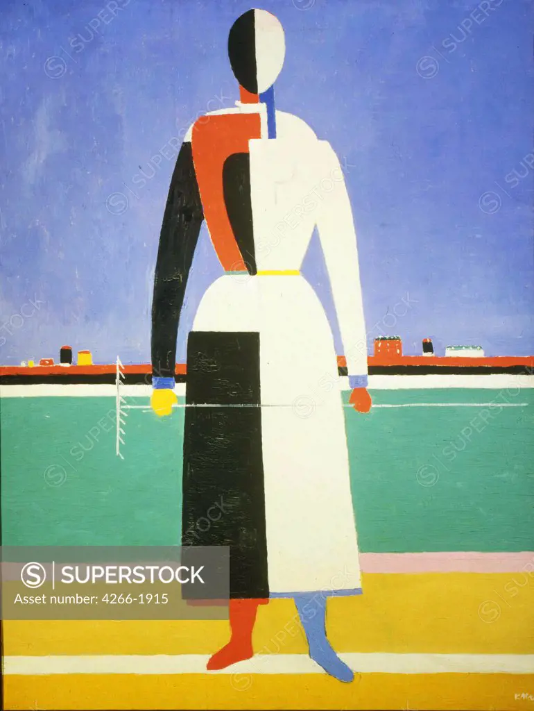 Woman with rake by Kasimir Severinovich Malevich, oil on canvas, 1928-1932, 1878-1935, Russia, St. Petersburg, State Russian Museum, 100x75