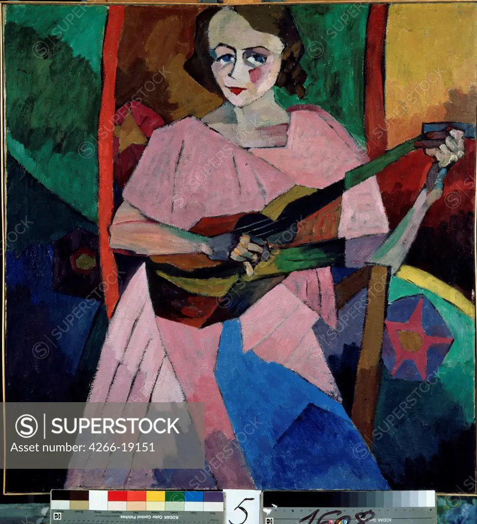 Lady with a guitar by Lentulov, Aristarkh Vasilyevich (1882-1943)/ State Art  Museum of Republic Tatarstan, Kazan/ 1913/ Russia/ Oil on canvas/ Russian avant-garde/ 100x97/ Music, Dance,Genre