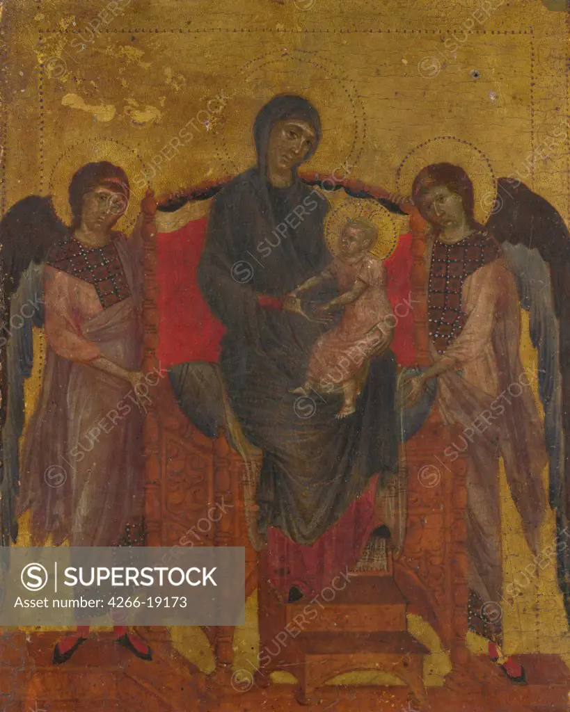 The Virgin and Child Enthroned with Two Angels by Cimabue, Giovanni (ca 1240-1302)/ National Gallery, London/ c. 1280/ Italy, Florentine School/ Tempera on panel/ Gothic/ 25,7x20,5/ Bible