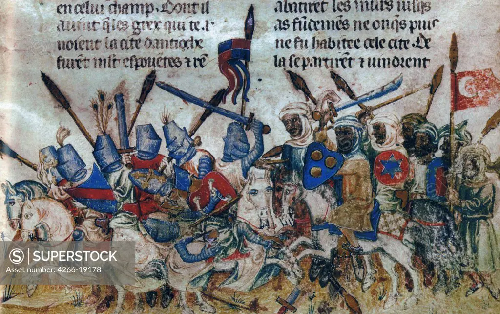 The Siege of Antioch during the First Crusade by Anonymous  / Bibliotheque Nationale de France/ ca 1200/ France/ Watercolour on parchment/ Gothic/ History