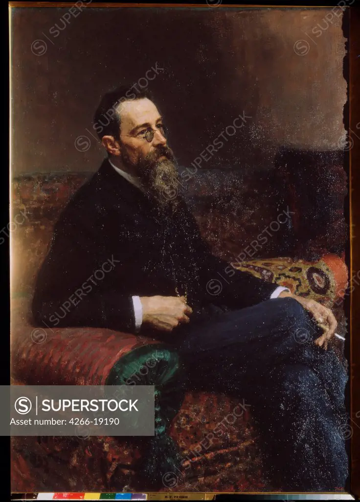 Portrait of the composer Nikolai Rimsky-Korsakov (1844-1908) by Repin, Ilya Yefimovich (1844-1930)/ State Russian Museum, St. Petersburg/ 1893/ Russia/ Oil on canvas/ Russian Painting of 19th cen./ 125x89,5/ Music, Dance,Portrait