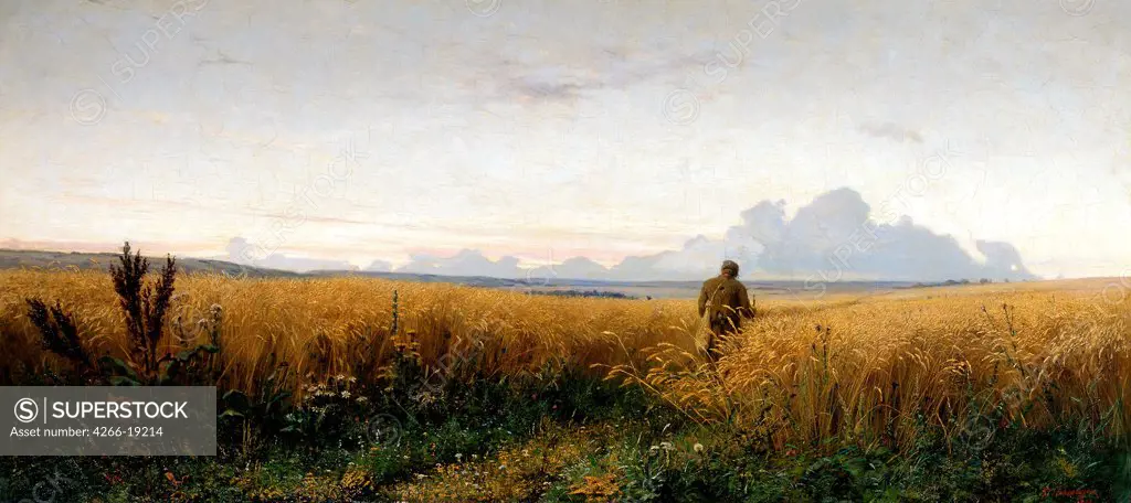 Footpath in a rye field by Myasoedov, Grigori Grigoryevich (1834-1911)/ State Tretyakov Gallery, Moscow/ 1881/ Russia/ Oil on canvas/ Realism/ 65x145/ Landscape