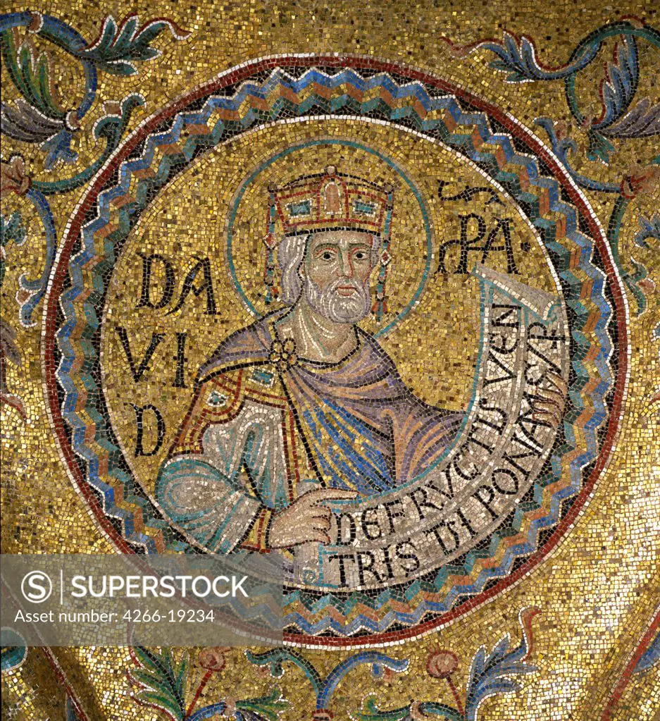 King David (Detail of Interior Mosaics in the St. Mark's Basilica) by Byzantine Master  / Saint Mark's Basilica, Venice/ 13th century/ Byzantium/ Mosaic/ Gothic/ Bible
