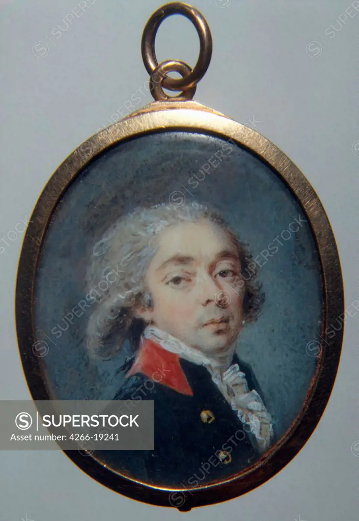 Portrait of Count Ivan Apraxin by Ritt, Augustin Christian (1765-1799)/ State Hermitage, St. Petersburg/ c. 1796/ Austria/ Watercolour, Gouache on horn/ Classicism/ 4,3x3,5/ Portrait