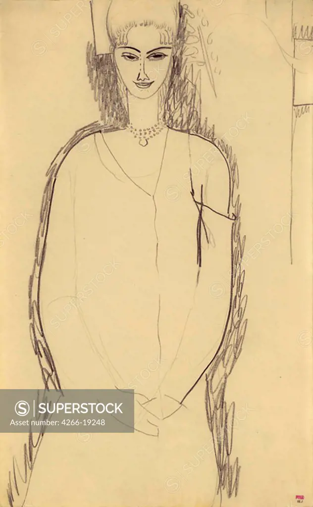 Anna Akhmatova by Modigliani, Amedeo (1884-1920)/ Private Collection/ 1911/ Italy/ Pencil on Paper/ Expressionism/ 42,9x26,4/ Portrait