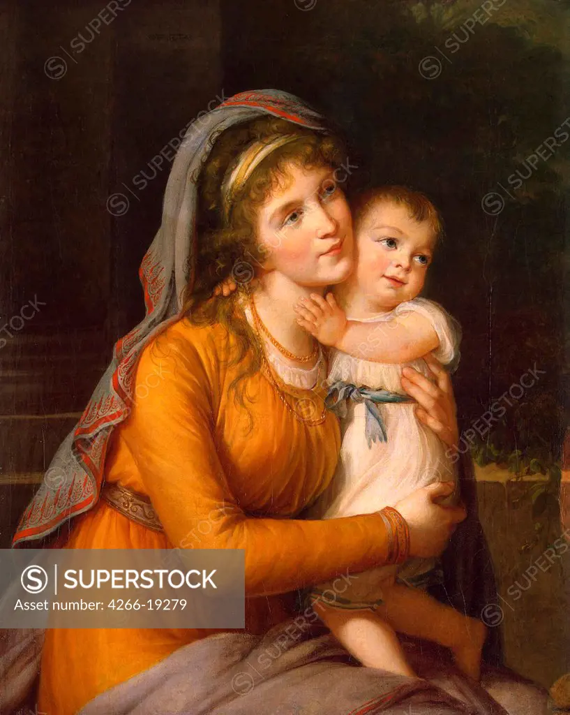Portrait of Baroness Anna Sergeyevna Stroganova (1765-1824) with Her Son by Vigee-Lebrun, Marie Louise Elisabeth (1755-1842)/ State Hermitage, St. Petersburg/ c. 1800/ France/ Oil on canvas/ Classicism/ 90,5x73/ Portrait