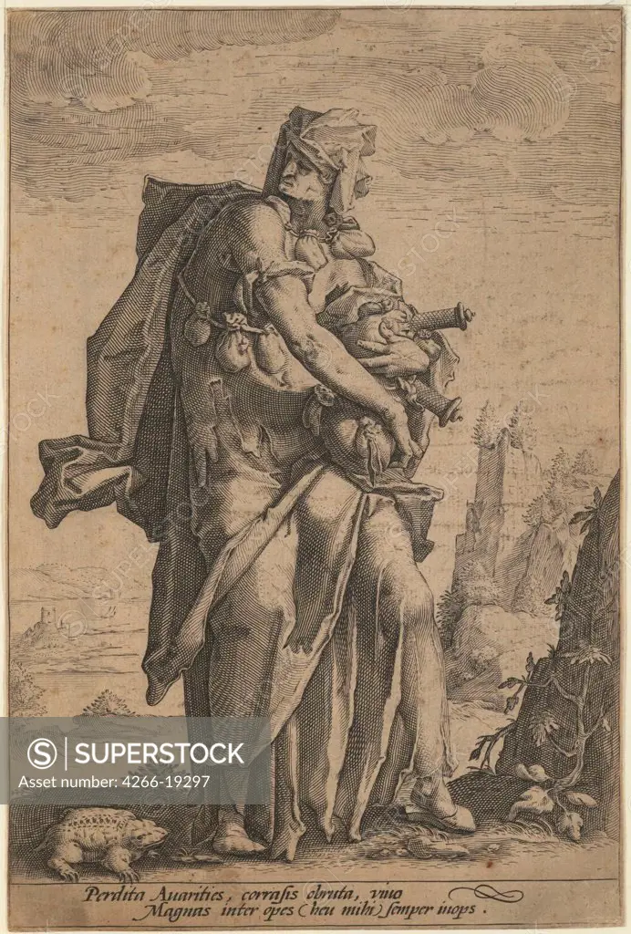 Avarice by Anonymous  / Private Collection/ ca. 1600/ The Netherlands/ Etching/ Baroque/ 21x14/ Mythology, Allegory and Literature