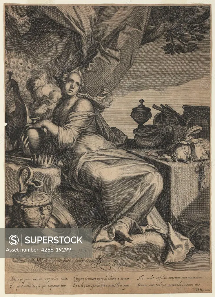 Allegory of the Vanity and Transitory Nature of Worldly Possessions by Swanenburgh, Willem van (1582-1616)/ Private Collection/ 1608/ Holland/ Etching/ Baroque/ 26x18,5/ Mythology, Allegory and Literature