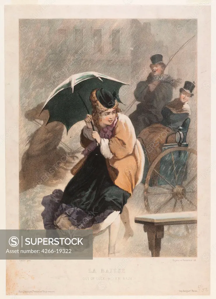 Out of luck (La Baisse) by Linder, Philippe Jacques (1835-1914)/ Private Collection/ End of 19th cen./ France/ Lithograph, watercolour/ Art Nouveau/ 29,8x22/ Genre