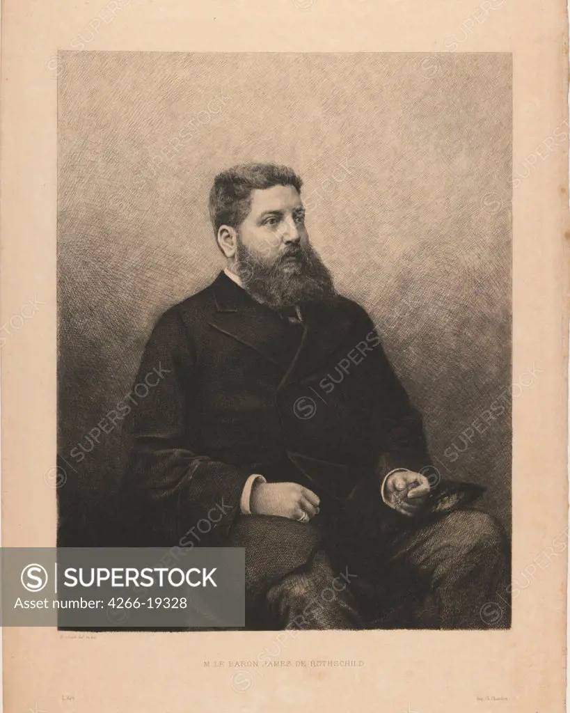 Portrait of James-Edouard de Rothschild (1844-1881) by Mordant, Daniel Charles Marie (1853-1914)/ Private Collection/ 1870s/ France/ Etching/ Academic art/ 31,5x25/ Portrait