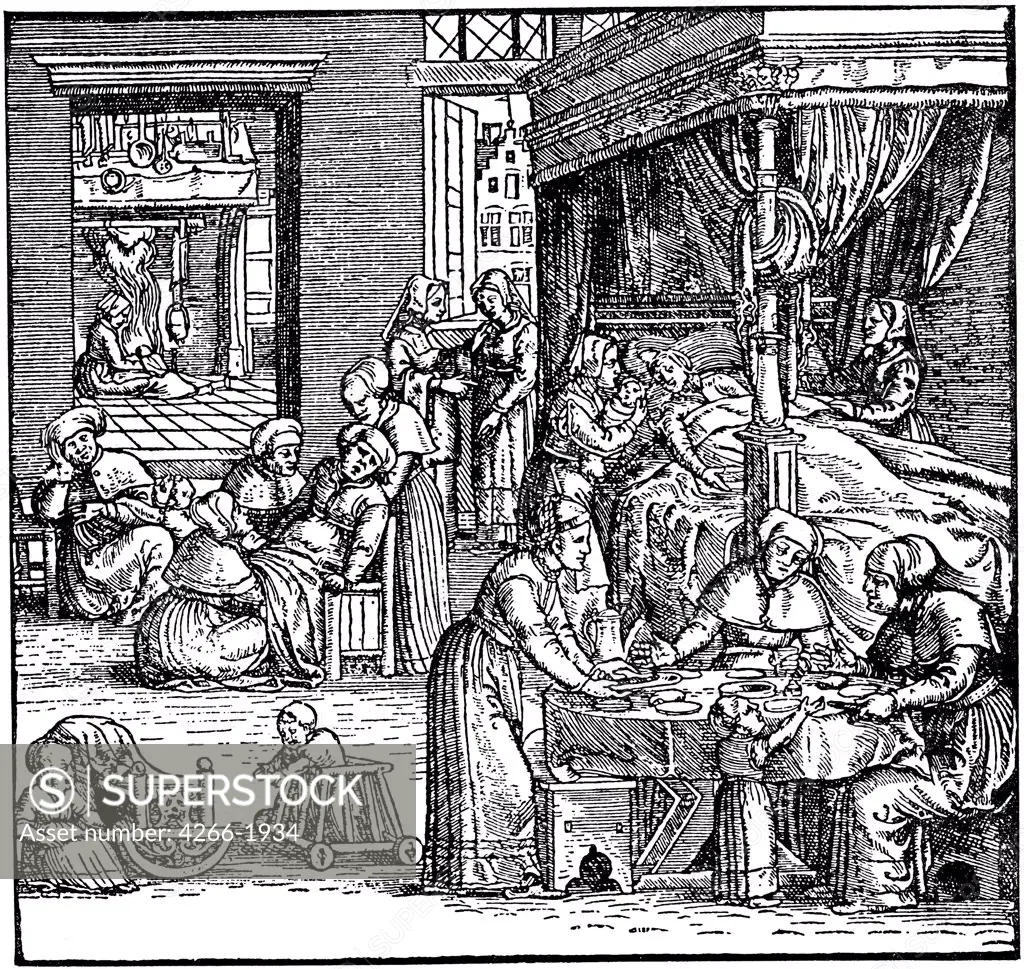 History of medicine by German master, woodcut, Mid of 16th century, Private Collection