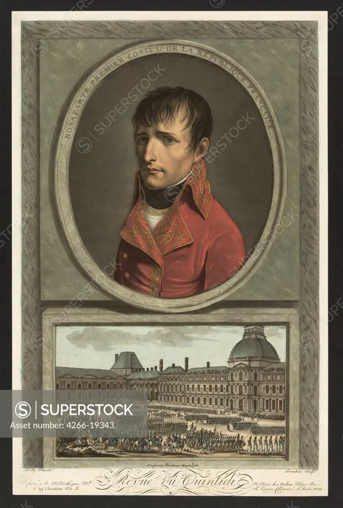 Napoleon Bonaparte as First Consul of France by Boilly, Louis-Leopold (1761-1845)/ State Borodino War and History Museum, Moscow/ 1802/ France/ Colour lithograph/ Classicism/ 42,2x27,5/ Portrait,History