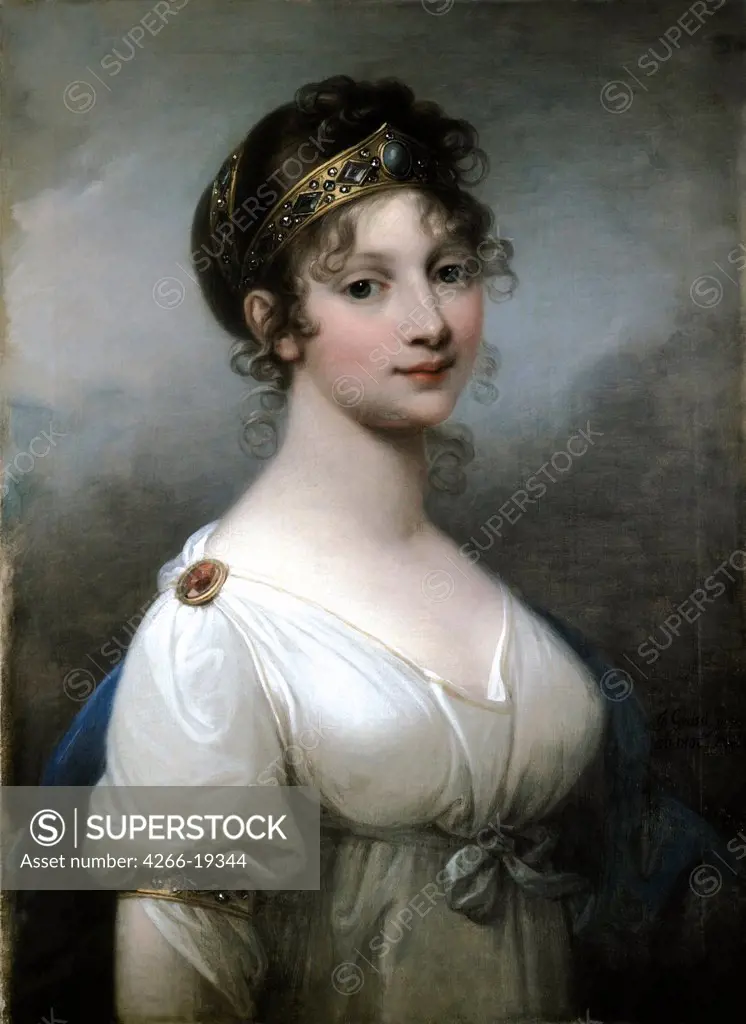 Portrait of Queen Louise of Prussia (1776-1810) by Grassi, Jozef (1757-1838)/ Stiftung Preuische Schlosser und Garten Berlin-Brandenburg/ 1802/ Austria/ Oil on canvas/ Classicism/ Portrait