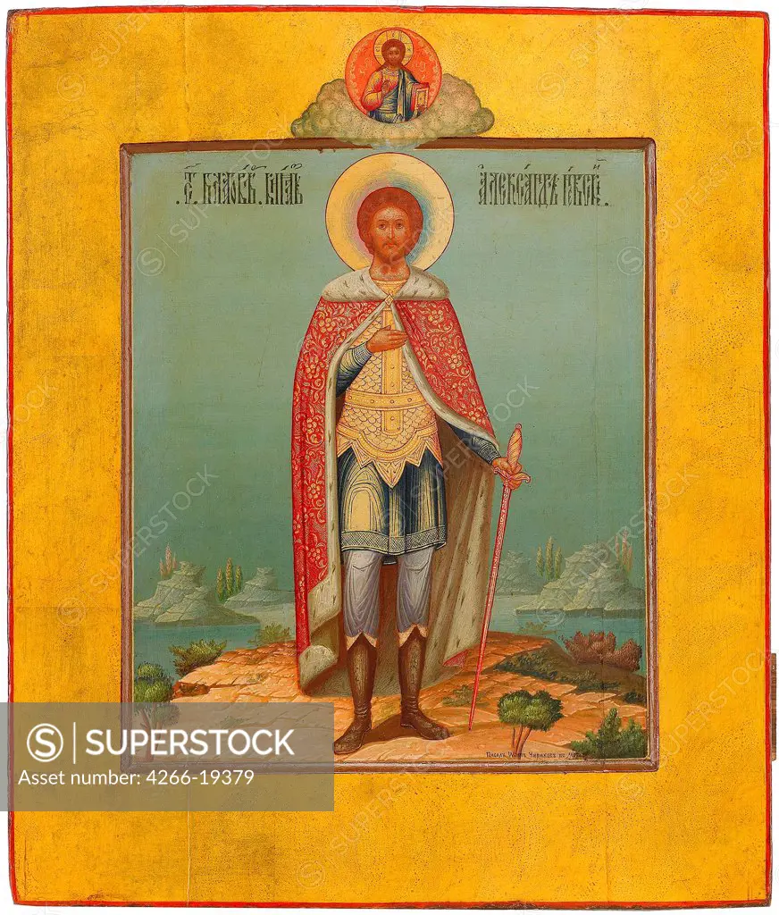 Saint Alexander Nevsky by Chirikov, Osip Semionovich (-1903)/ Private Collection/ 19th century/ Russia, Moscow School/ Tempera on panel/ Russian icon painting/ 31x26,5/ Bible,History