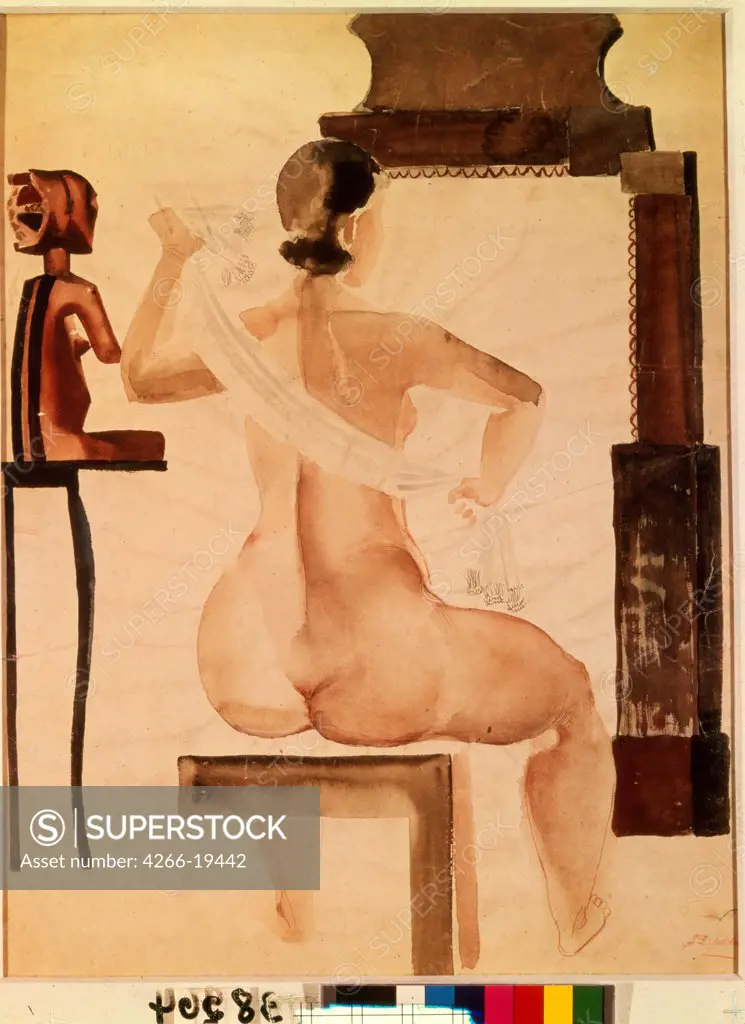 Nude Model before a Mirror by Deineka, Alexander Alexandrovich (1899-1969)/ State Tretyakov Gallery, Moscow/ 1928/ Russia/ Watercolour on paper/ Modern/ 58,5x44/ Genre