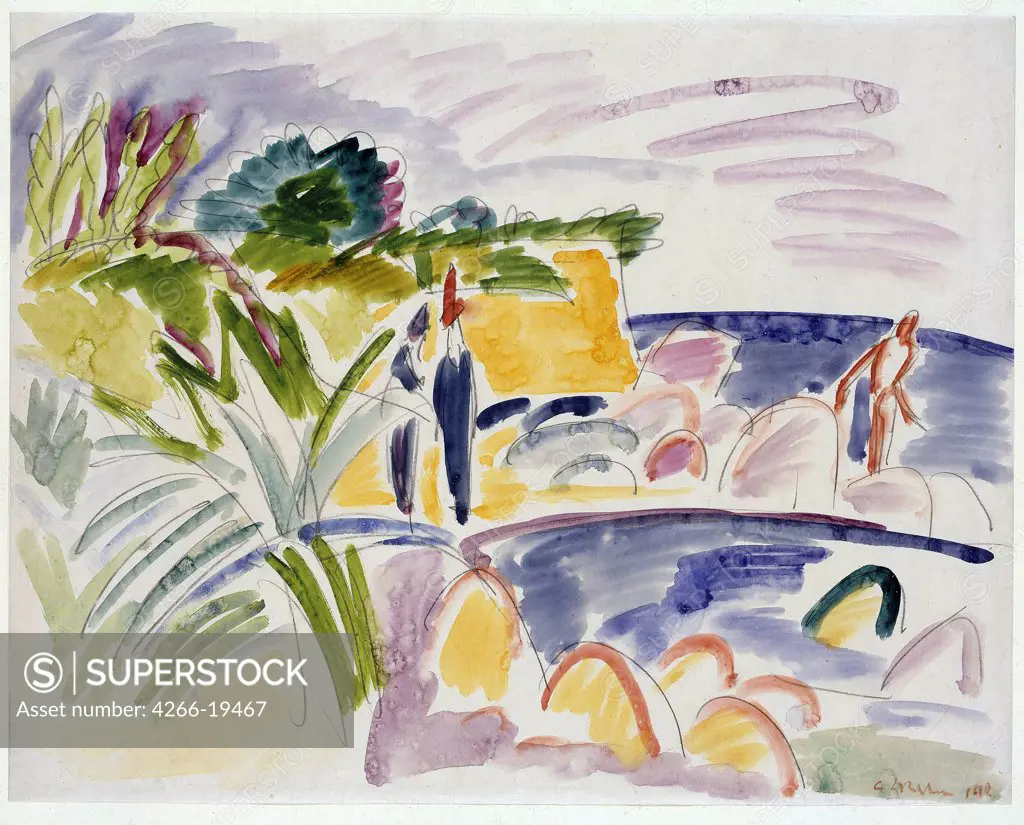 Beach at Fehmarn by Kirchner, Ernst Ludwig (1880-1938)/ Staatliche Museen, Berlin/ 1913/ Germany/ Watercolour on paper/ Expressionism/ 45,9x58,5/ Landscape