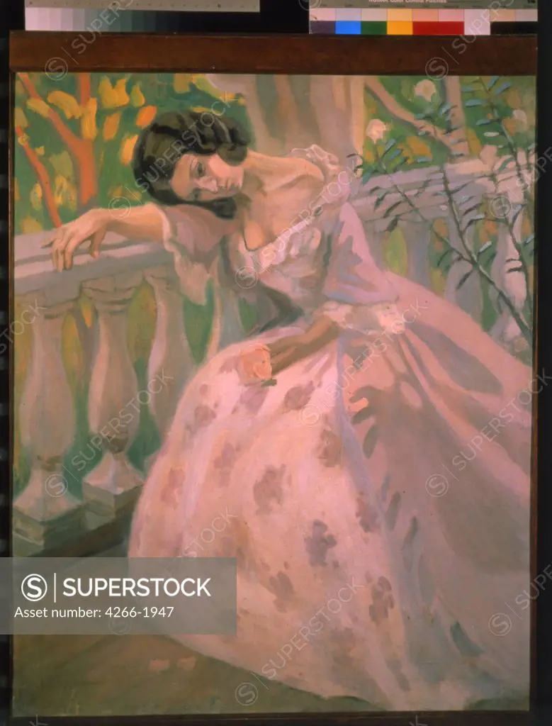 Woman on the Verandah by Viktor Elpidiforovich Borisov-Musatov, Tempera on canvas, 1900, 1870-1905, Private Collection, 97x81