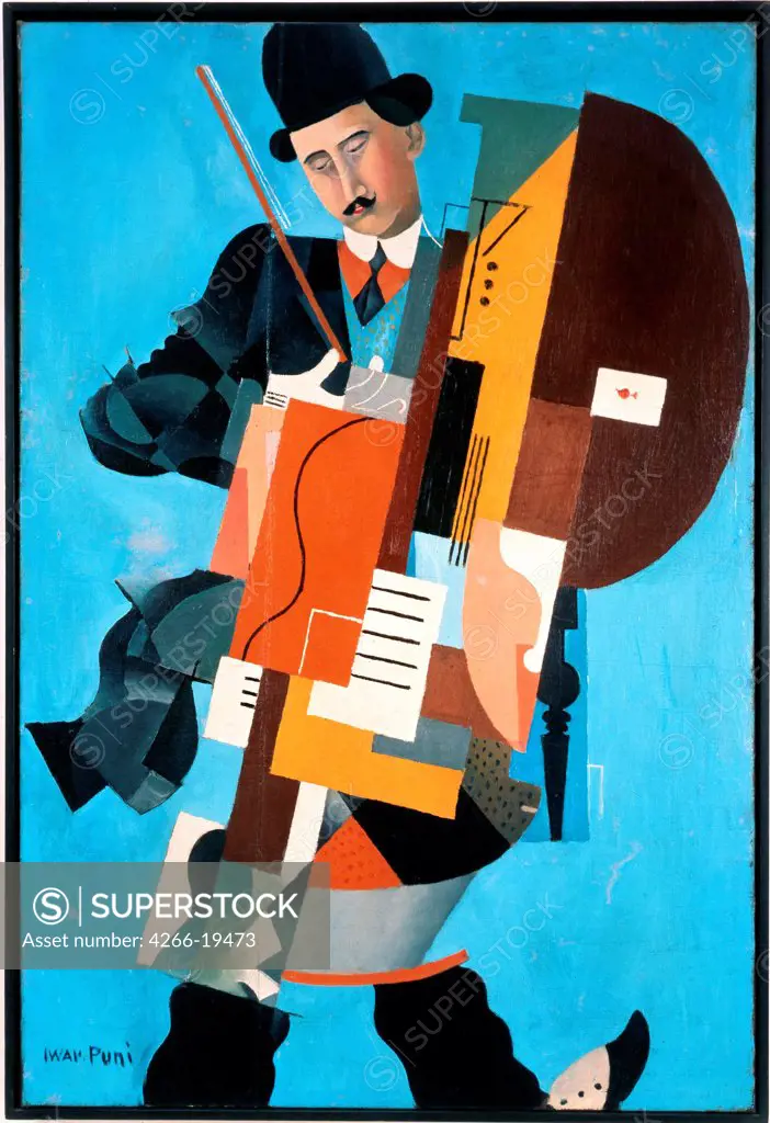 Synthetic Musician by Puni (Pougny), Ivan Albertovich (1894-1956)/ Berlinische Galerie - Landesmuseum fur Moderne Kunst, Fotografie und Architektur/ 1921/ Russia/ Oil on canvas/ Cubism/ 145x98/ Music, Dance,Genre