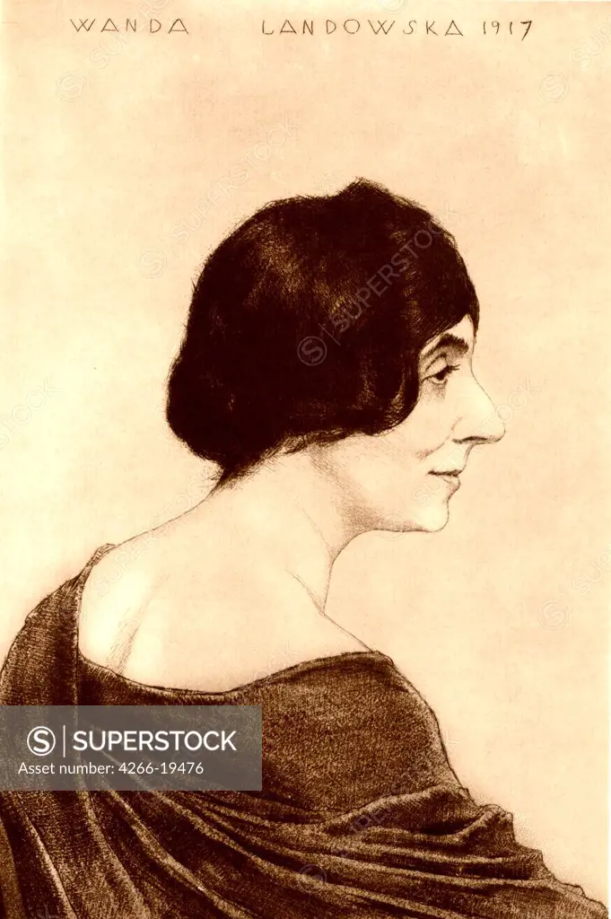 Portrait of Wanda Landowska (1879-1959) by Orlik, Emil (1870_1932)/ Private Collection/ 1917/ Czechia/ Lithograph/ Art Nouveau/ 24x18/ Portrait
