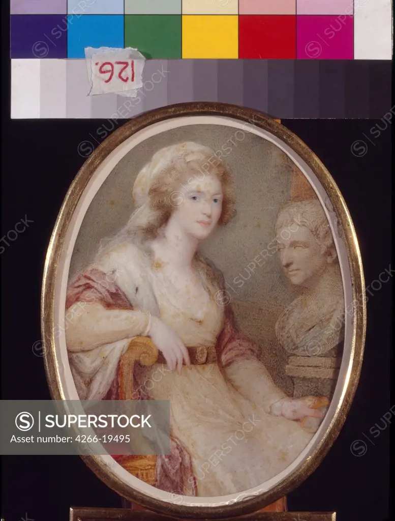 Portrait of Princess Catherine Baryatinskaya (1750-1811) by Kauffmann, Angelika (1741-1807)/ State Hermitage, St. Petersburg/ Schwitzerland/ Watercolour, Gouache on horn/ Classicism/ Portrait
