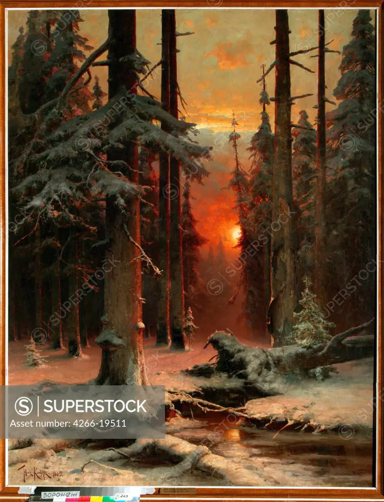 Snow in Forest by Klever, Juli Julievich (Julius), von (1850-1924)/ Regional I. Kramskoi Art Museum, Voronezh/ 1885/ Russia/ Oil on canvas/ Realism/ 156,5x120/ Landscape