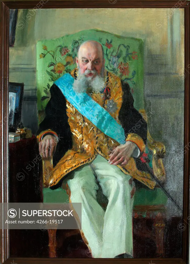 Portrait of Count Dmitri Martynovich Solski (1833-1910) by Kustodiev, Boris Michaylovich (1878-1927)/ State Russian Museum, St. Petersburg/ 1908/ Russia/ Oil on canvas/ Realism/ 139x99/ Portrait