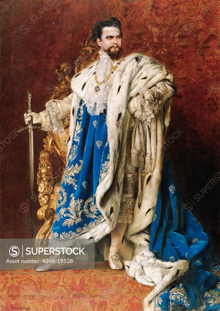 Ludwig II as the Grand Master of the Order of the Knights of St George by Schachinger, Gabriel (1850-1913)/ King Ludwig II Museum Herrenchiemsee/ 1887/ Germany/ Oil on canvas/ Academic art/ Portrait