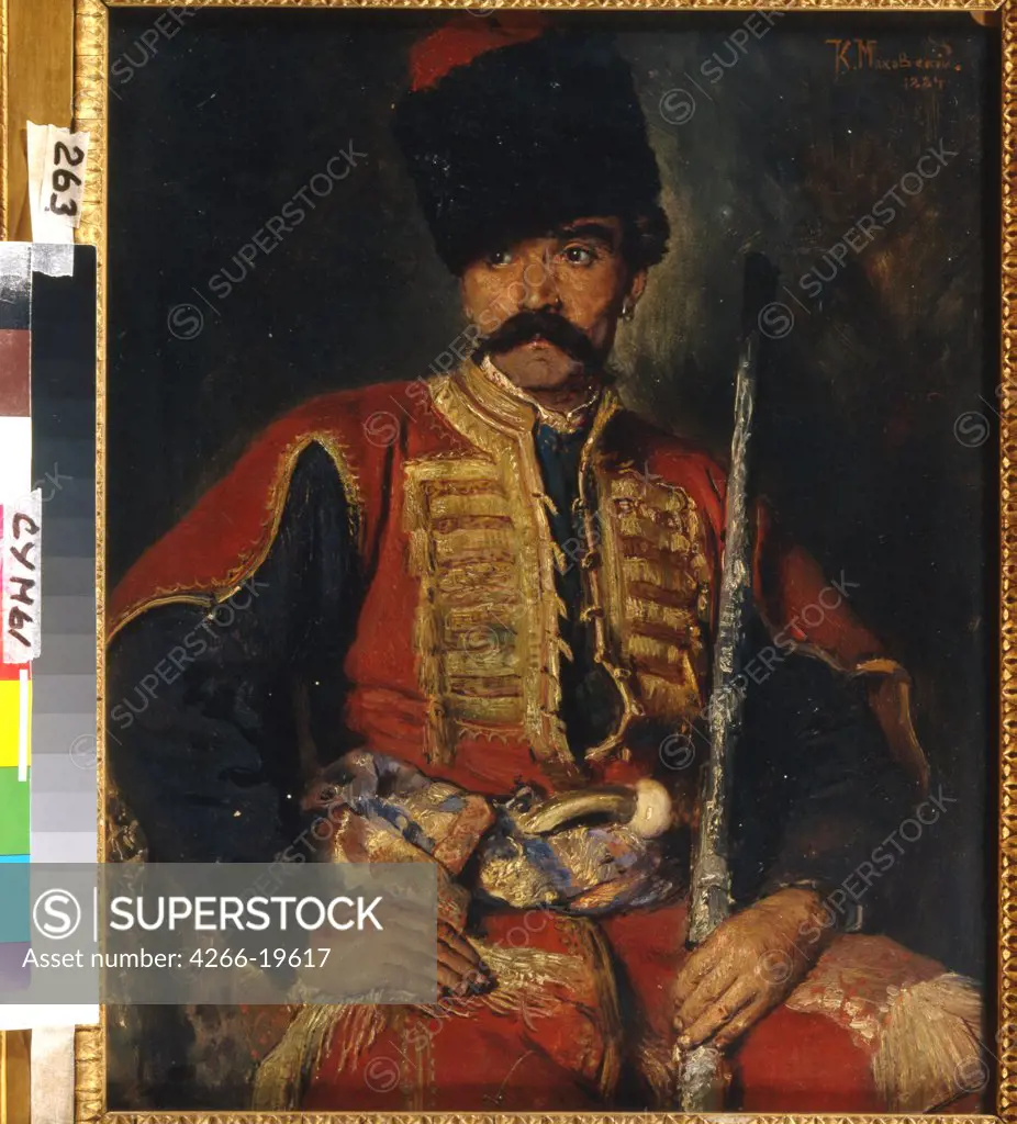 A Zaporozhian Cossack by Makovsky, Konstantin Yegorovich (1839-1915)/ Regional Art Museum, Sumy/ 1884/ Russia/ Oil on canvas/ Realism/ Portrait,Genre
