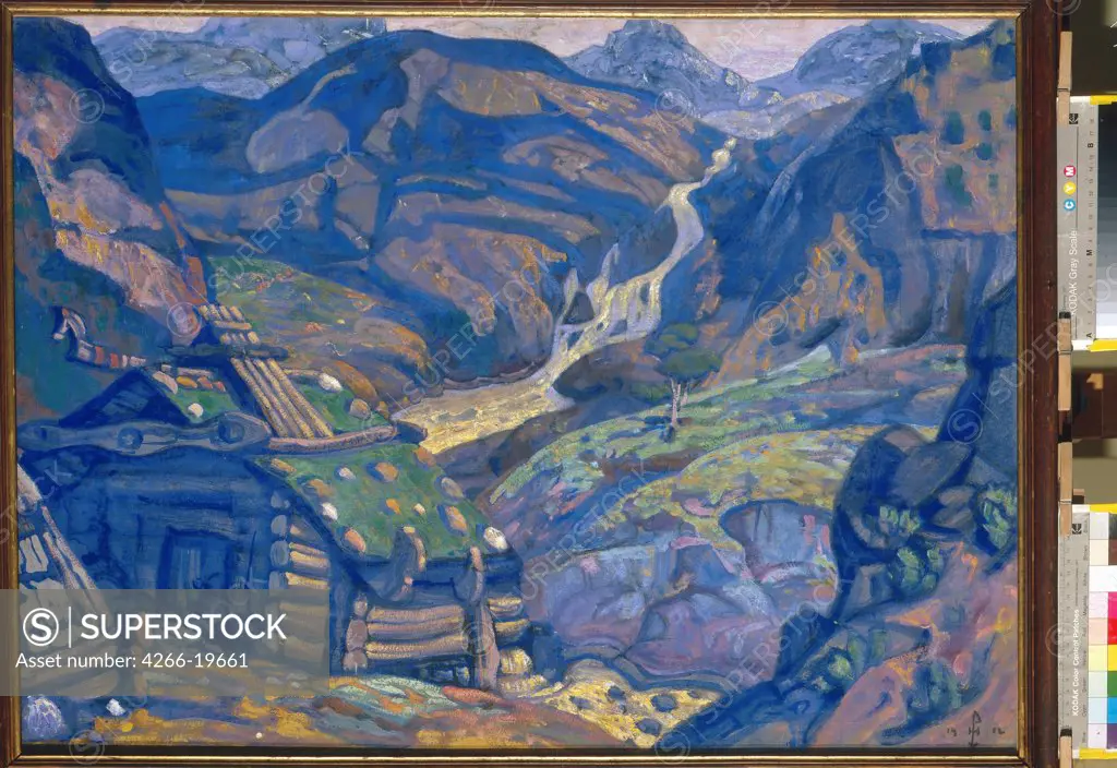 Stage design for the theatre play Peer Gynt by H. Ibsen by Roerich, Nicholas (1874-1947)/ State Russian Museum, St. Petersburg/ 1912/ Russia/ Tempera on cardboard/ Symbolism/ 66x88/ Opera, Ballet, Theatre