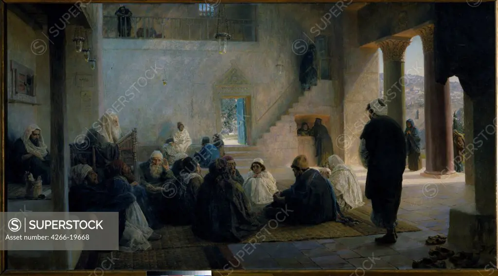 Christ among the Doctors by Polenov, Vasili Dmitrievich (1844-1927)/ State Tretyakov Gallery, Moscow/ 1896/ Russia/ Oil on canvas/ Realism/ 150x272,8/ Bible
