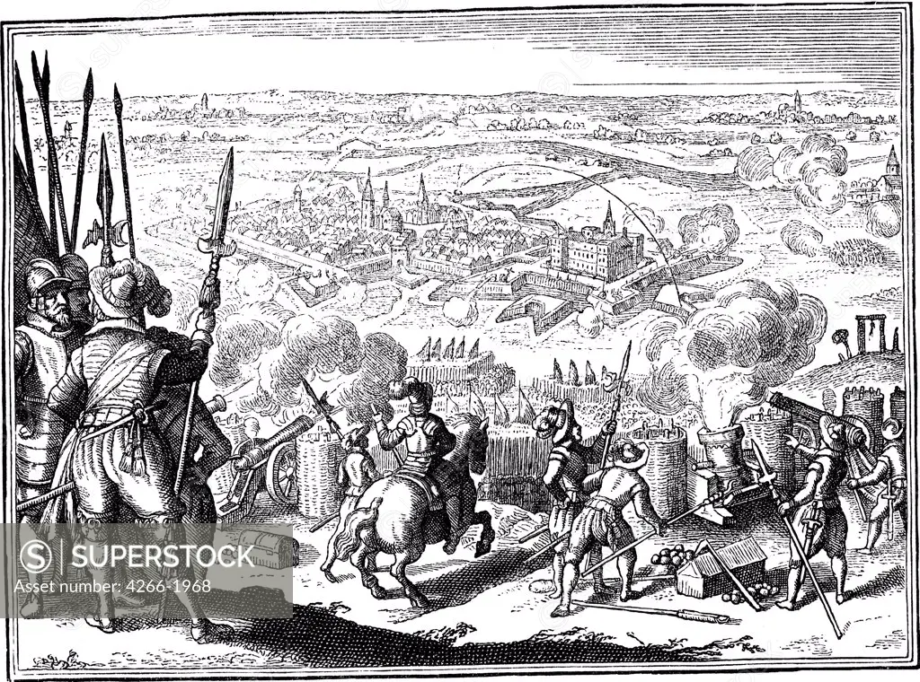 War scene by unknown artist, Copper engraving, 1642,