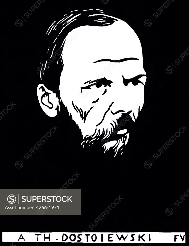 Portrait of Dostoyevsky by Felix Edouard Vallotton, Woodcut, 1895, 1865-1925, Private Collection, 15, 9x12, 3