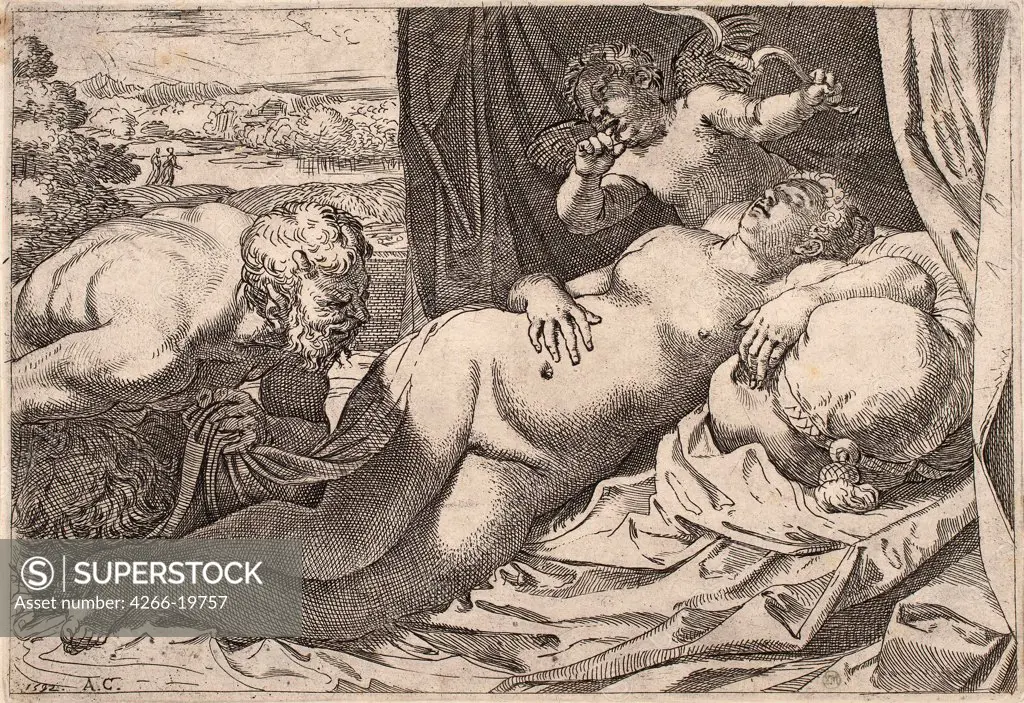 Satyr and Nymph by Carracci, Agostino (1557-1602)/ Nationalmuseum Stockholm/ Italy, Florentine School/ Etching/ Mannerism/ Mythology, Allegory and Literature,Nude painting