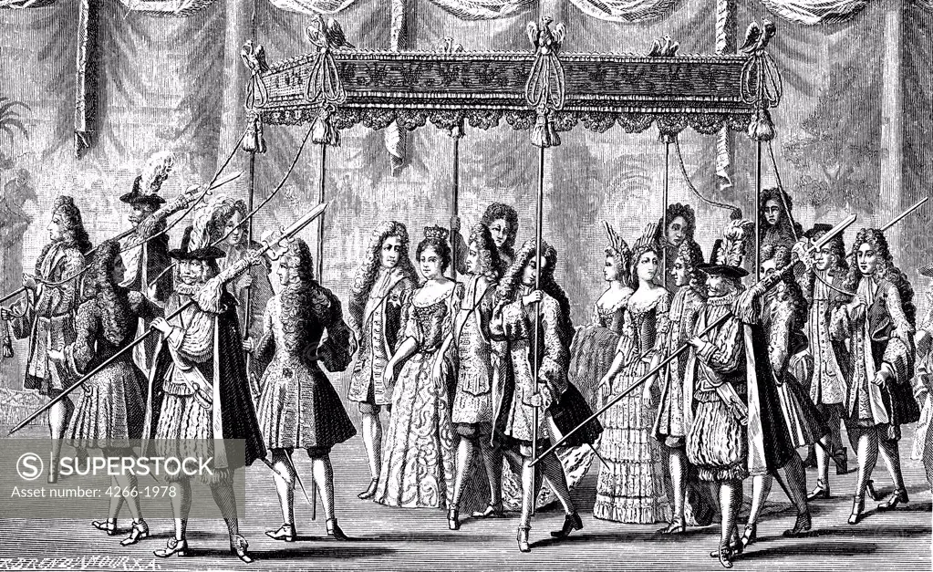 Royal ceremony by Johann Georg Wolfgang, Copper engraving, circa 1700, 1664-1744, Private Collection